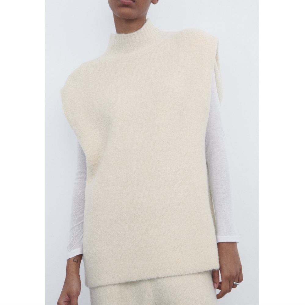 Zara Ivory Metallic Threads Mock Neck Sleeveless Sweater New Size S - Picture 5 of 12